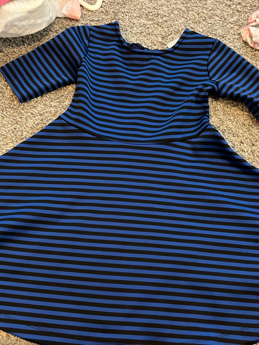 Florence eiseman black blue stripe girls dress size 8 bow back